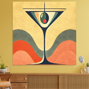 Toile Mi-siècle Moderne "vague de martini à l'olive pime