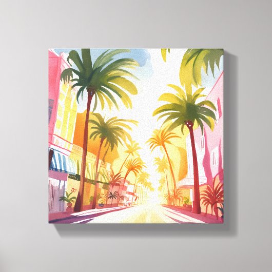 Toile Miami Beach | Peinture aquarelle couleur vive (Recto)