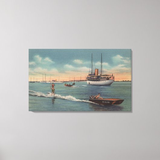 Toile Miami, FL - Ski nautique, Bateau en bois (Recto)