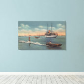 Toile Miami, FL - Ski nautique, Bateau en bois (Insitu (Plancher de Bois))