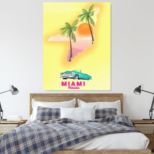 Toile Miami Floride carte illustrée affiche (Insitu(Chambre))