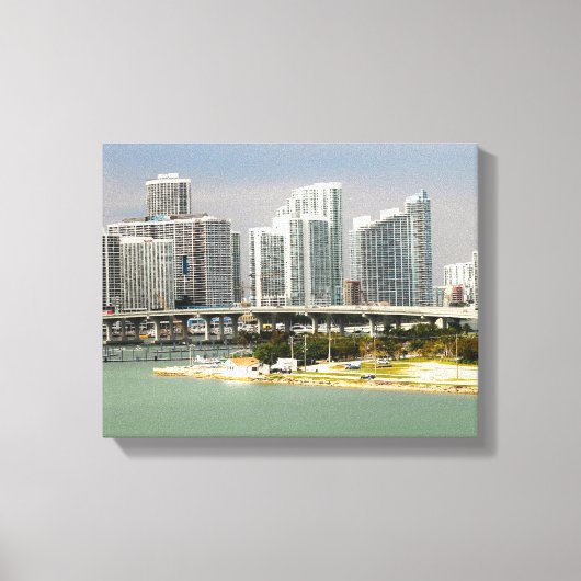 Toile Miami Floride, Skyline, Grands bâtiments, Pont (Recto)