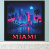 Toile Miami Moonrise - Neon Skyline (Insitu (Plancher de Bois))
