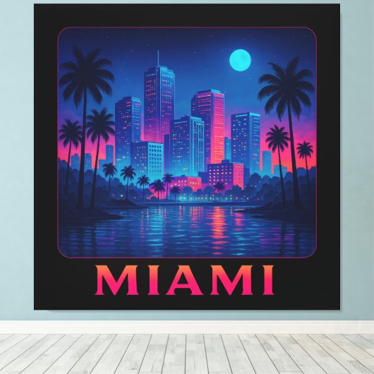 Toile Miami Moonrise - Neon Skyline (Insitu (Plancher de Bois))