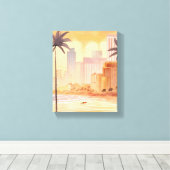 Toile Miami Sunrise | Aquarelle jaune Peinture Skyline (Insitu (Plancher de Bois))