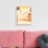Toile Miami Sunrise | Aquarelle jaune Peinture Skyline (Insitu(Salon))