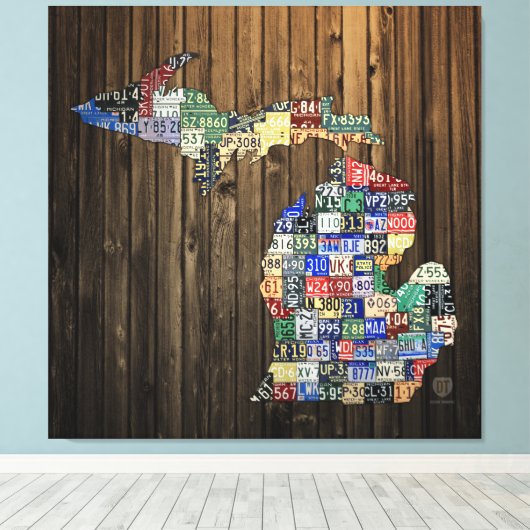 Toile Michigan Counties License Plate Map Canvas 2014 (Insitu (Plancher de Bois))