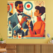 Toile Mid Century Cocktail Party Couples - Soirée Hosts (Insitu(Salon))