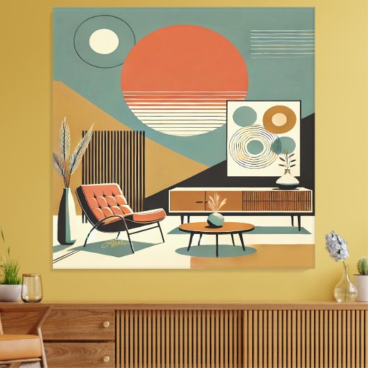Toile Mid Century Interior Design Sunrise Livingroom (Insitu(Salon))