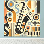 Toile Mid Century Jazz Age Minimalist Art Saxophone (Insitu (Plancher de Bois))