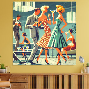 Toile Mid Century Modern Martini Dance Cocktail Party