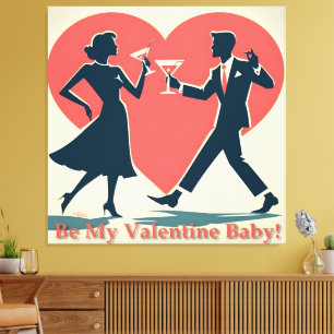 Toile Mid Century Valentine Hip Martini Dancing Couple
