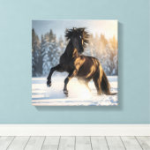 Toile Midnight Majesty – Black Stallion in Winter Snow (Insitu (Plancher de Bois))