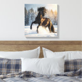 Toile Midnight Majesty – Black Stallion in Winter Snow (Insitu(Chambre))