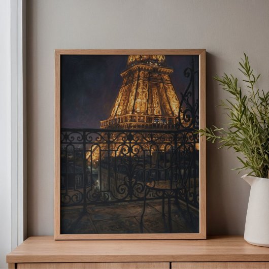 Toile Midnight Paris Eiffel Tower Balcony