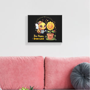 Toile Mignon abeille Kawaii arrosant un tournesol Abeill