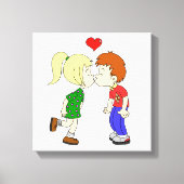 Toile Mignon garçon fille baiser enfants dessin animé (Recto)