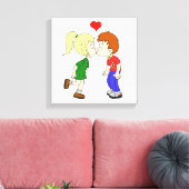 Toile Mignon garçon fille baiser enfants dessin animé (Insitu(Salon))