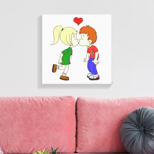 Toile Mignon garçon fille baiser enfants dessin animé (Insitu(Salon))