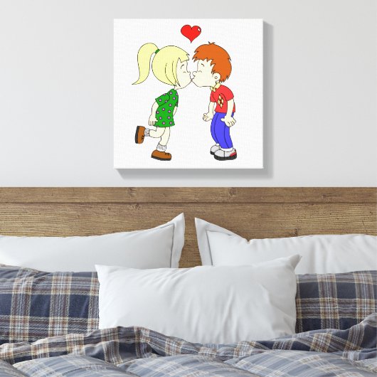 Toile Mignon garçon fille baiser enfants dessin animé (Insitu(Chambre))