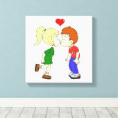 Toile Mignon garçon fille baiser enfants dessin animé (Insitu (Plancher de Bois))