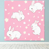 Toile Mignon Lapin Kawaii Rose Doodle (Insitu (Plancher de Bois))