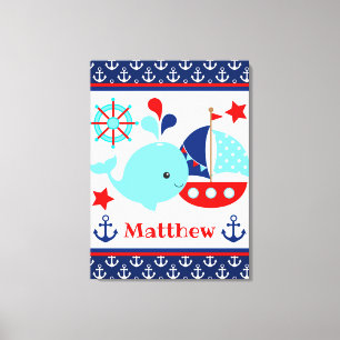 Toile Mignon motif baleine bleue et ancres nautiques