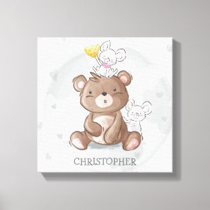 Toile Mignon ours en peluche avec des souris garçon nurs