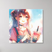 Toile Mignonne fille Anime tenant un Boba Tea (Recto)