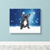 Toile Mignonne French Bulldog Etoiles de neige Bleu Noël (Insitu (Plancher de Bois))