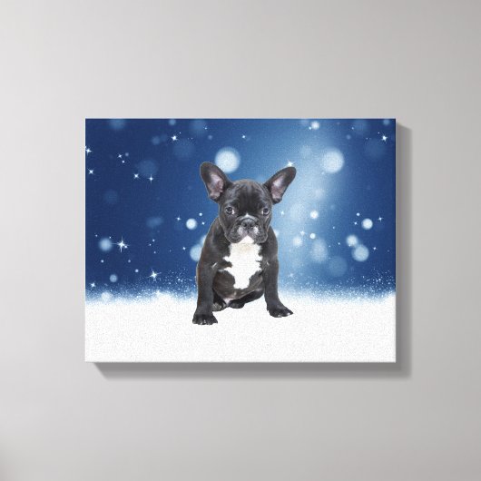 Toile Mignonne French Bulldog Etoiles de neige Bleu Noël (Recto)