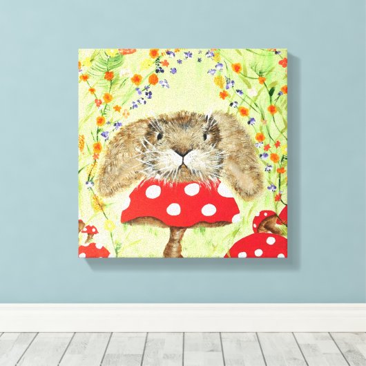 Toile Mignonne lapin qui passe sur Toadstool Canvas (Insitu (Plancher de Bois))