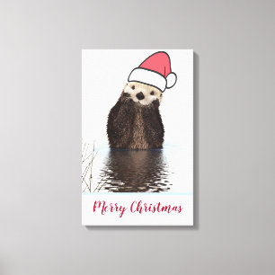 Toile Mignonne Otter portant un chapeau de Père Noël