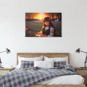 Toile Mignonne Sad Anime Style Femme dans le pré au couc (Insitu(Chambre))