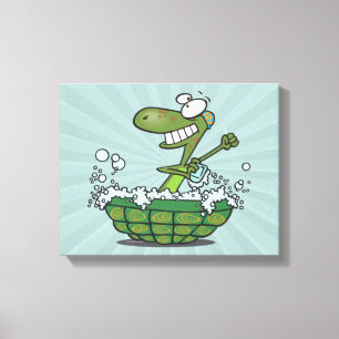 Toile mignonne tortue se baigner dans sa coquille frotte