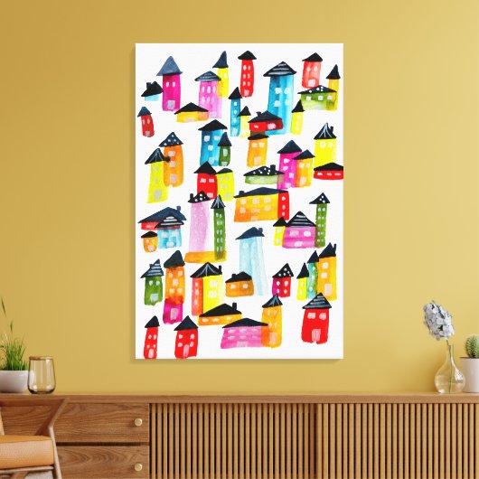 Toile Mignonnes maisons d'aquarelle blanc (Insitu(Salon))