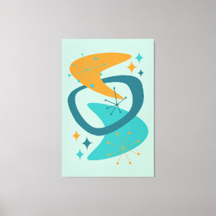 Toile Milieu du siècle Ère atomique 7 Aqua, sarcelle, or
