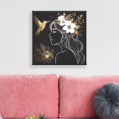 Toile Minimalist Feminine Wall Art with Gold Botanical (Insitu(Salon))
