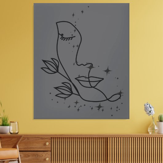 Toile Minimalist Line Art Face with Stars | Elegant Femi (Insitu(Salon))