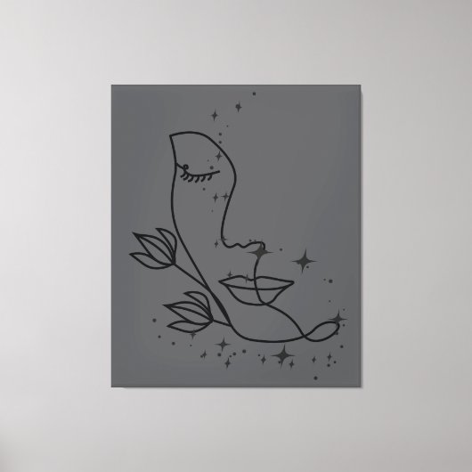 Toile Minimalist Line Art Face with Stars | Elegant Femi (Recto)