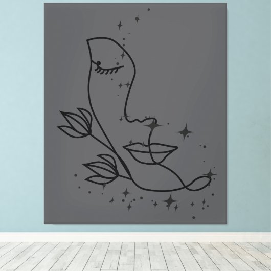 Toile Minimalist Line Art Face with Stars | Elegant Femi (Insitu (Plancher de Bois))