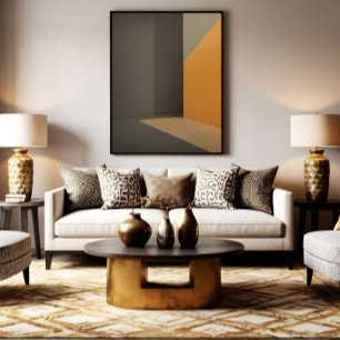 Toile Minimaliste Abstrait Orange et Gris
