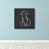 Toile Minimaliste Chat Blanc Sur Noir Ajouter Nom (Insitu (Plancher de Bois))