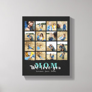 Toile minimaliste Chic We Love You Mom 16 Photo Collage