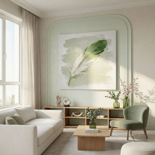Toile Minimaliste Coup de pinceau d'huile verte 3D Plume
