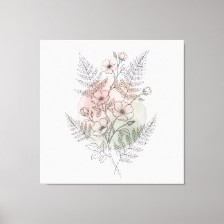 Toile Minimaliste Wild Rose Line Art Botanique Rose Pâle