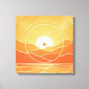 Toile Minimaliste Zen Montagne Océan Rétro Coucher de so