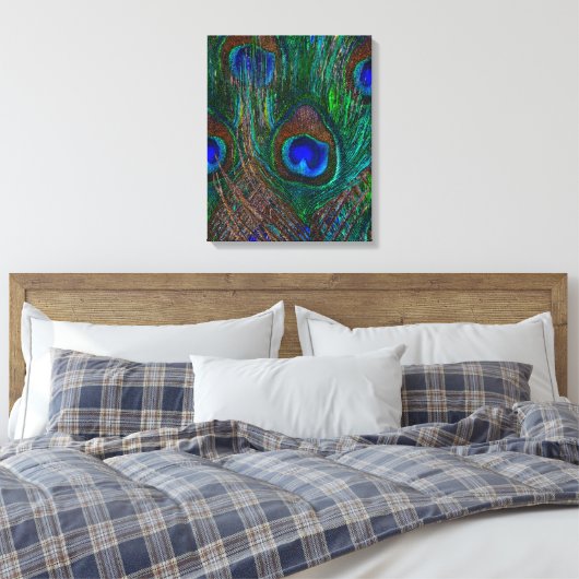 Toile Minuit Peacock Plumes Etching Style Décor (Insitu(Chambre))