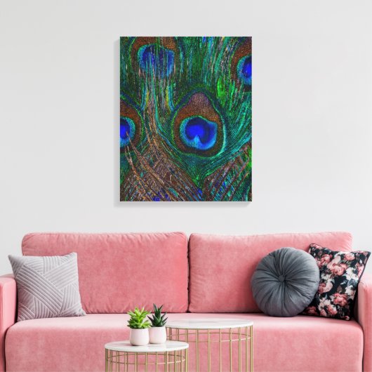 Toile Minuit Peacock Plumes Etching Style Décor (Insitu(Salon))