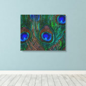 Toile Minuit Peacock Plumes Etching Style Décor (Insitu (Plancher de Bois))